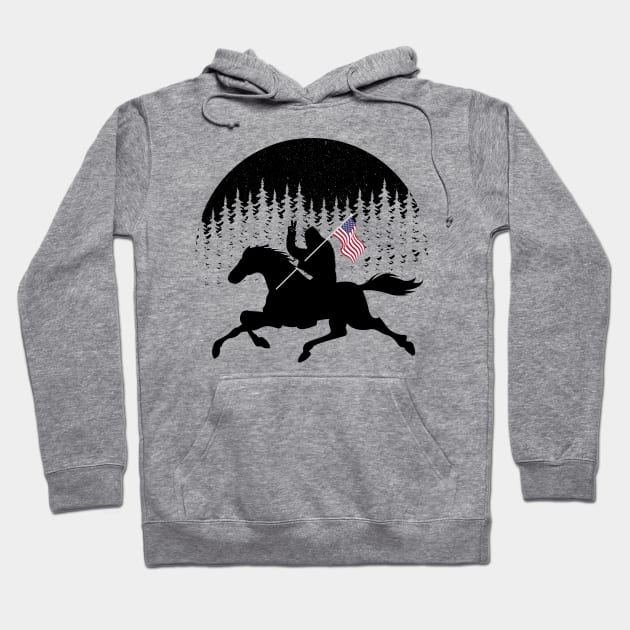 Bigfoot Riding Horse Riding Silhouette Usa Flag Hoodie by Tesszero